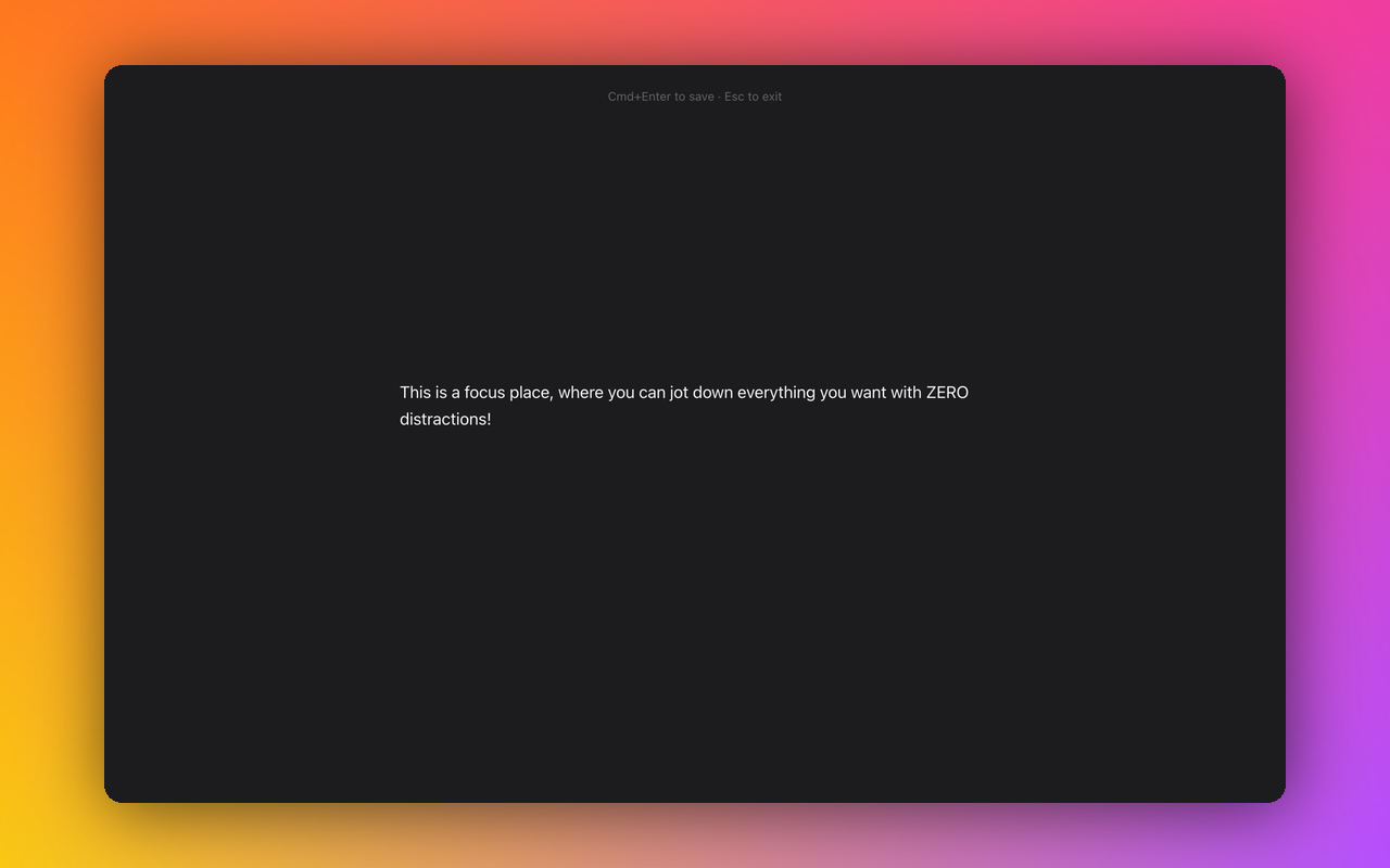 Focus mode with minimal centered text on a distraction-free canvas
