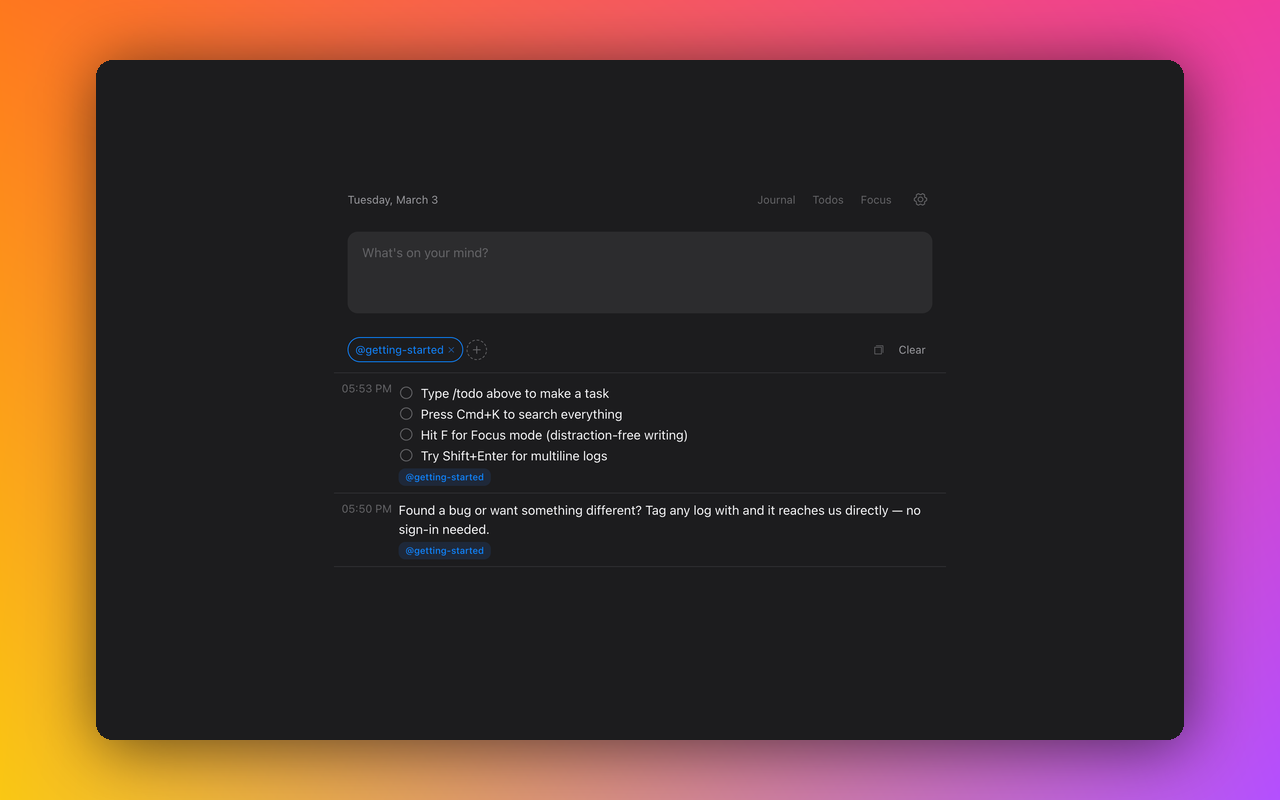 Tag filtering view with active @getting-started filter pill applied